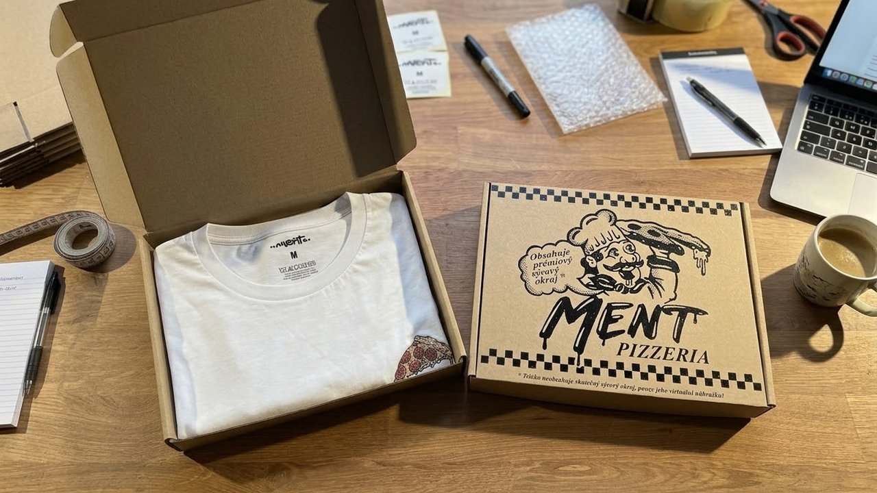 A T-shirt packed in a custom-printed box