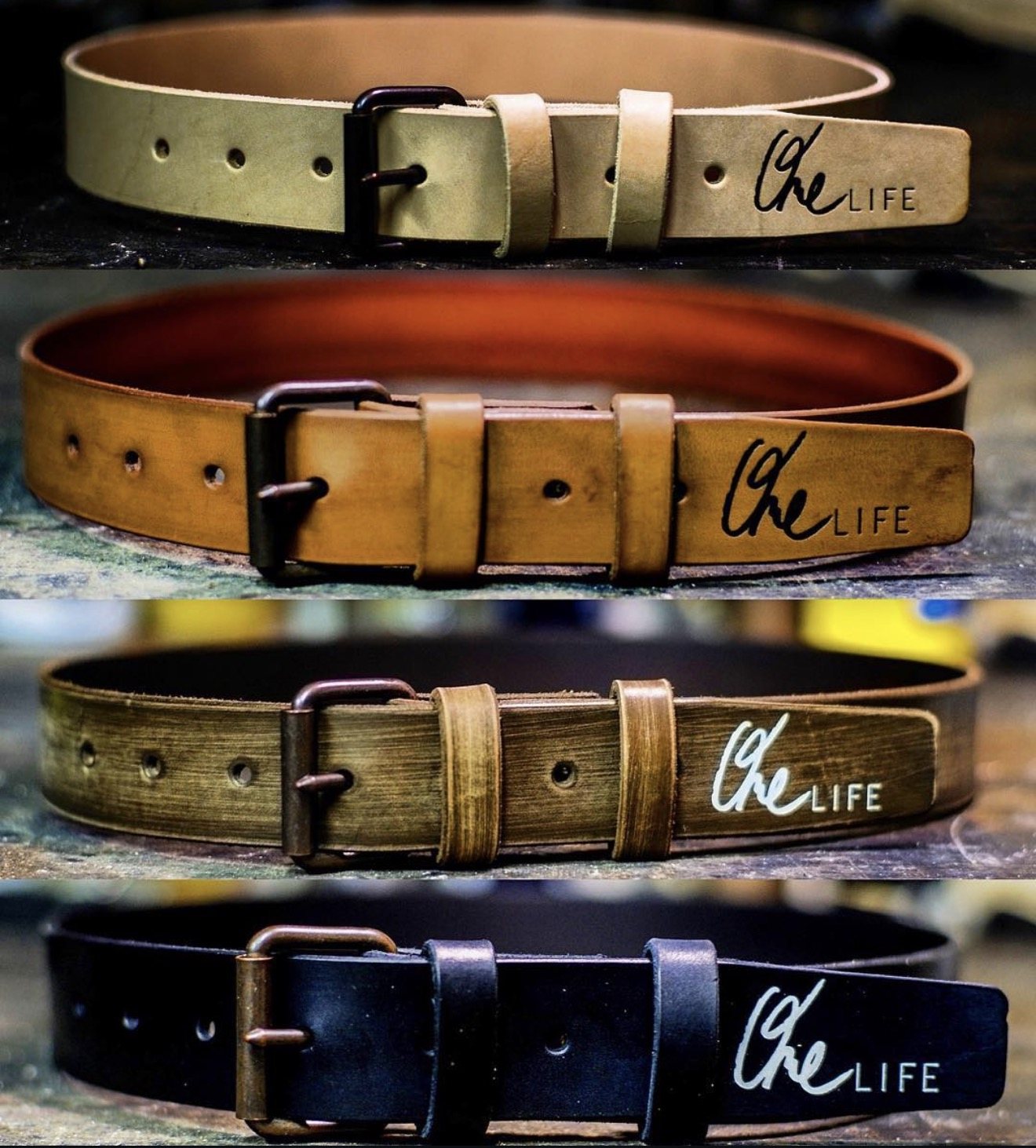 Belts in different leathers with our logo