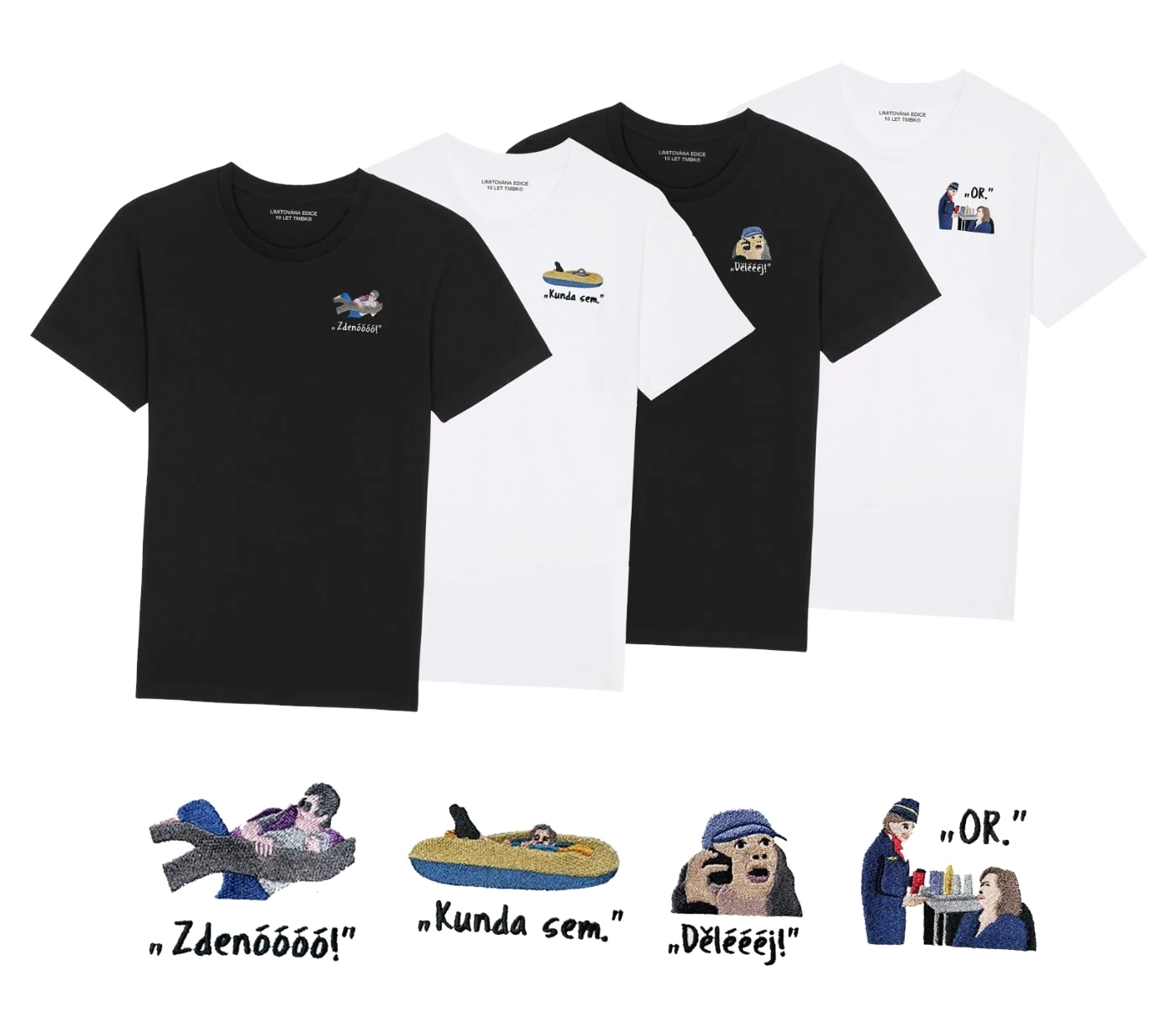 TMBK tees with embroidered motifs